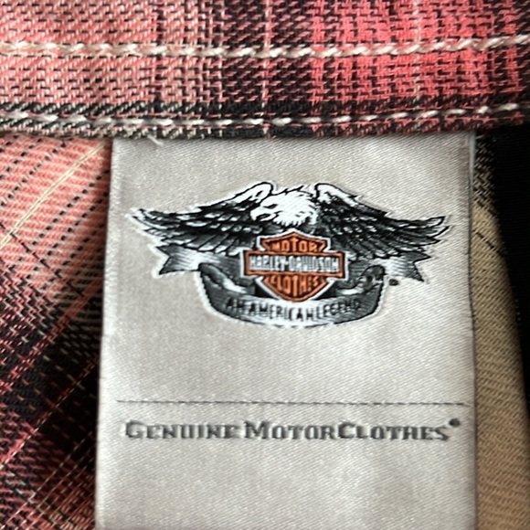 Harley Davidson Short Sleeve Pink Plaid Button Down Shirt - Picture 5 of 9